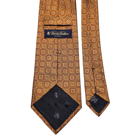 BROOKS BROTHERS Makers Silk Necktie USA Designer Geometric Gold Cooper EUC Tie - Picture 8 of 11